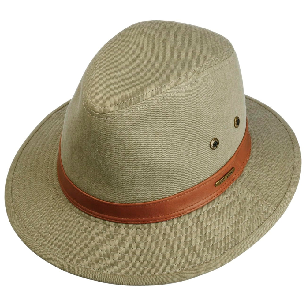 Stetson cotton traveller hat olive, side view showing ventilation eyelets and casual silhouette