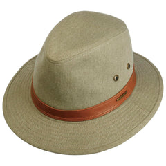 Stetson cotton traveller hat olive, side view showing ventilation eyelets and casual silhouette