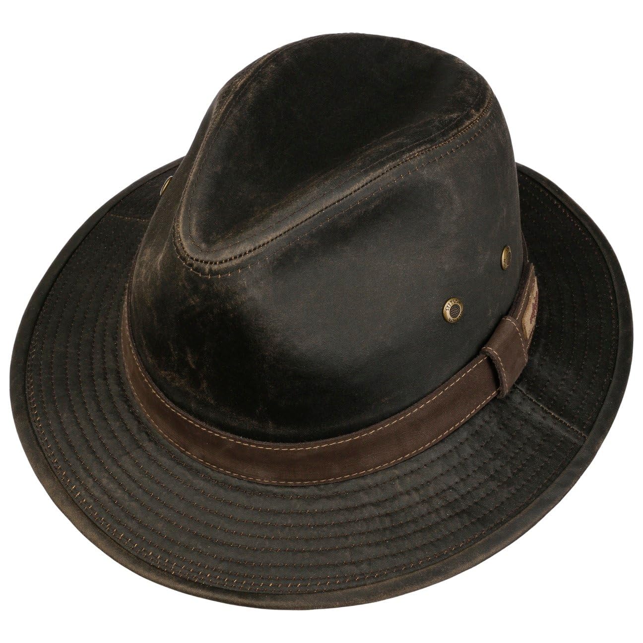 Stetson Sri Lanka Traveller hat back view highlighting decorative band and ventilation.