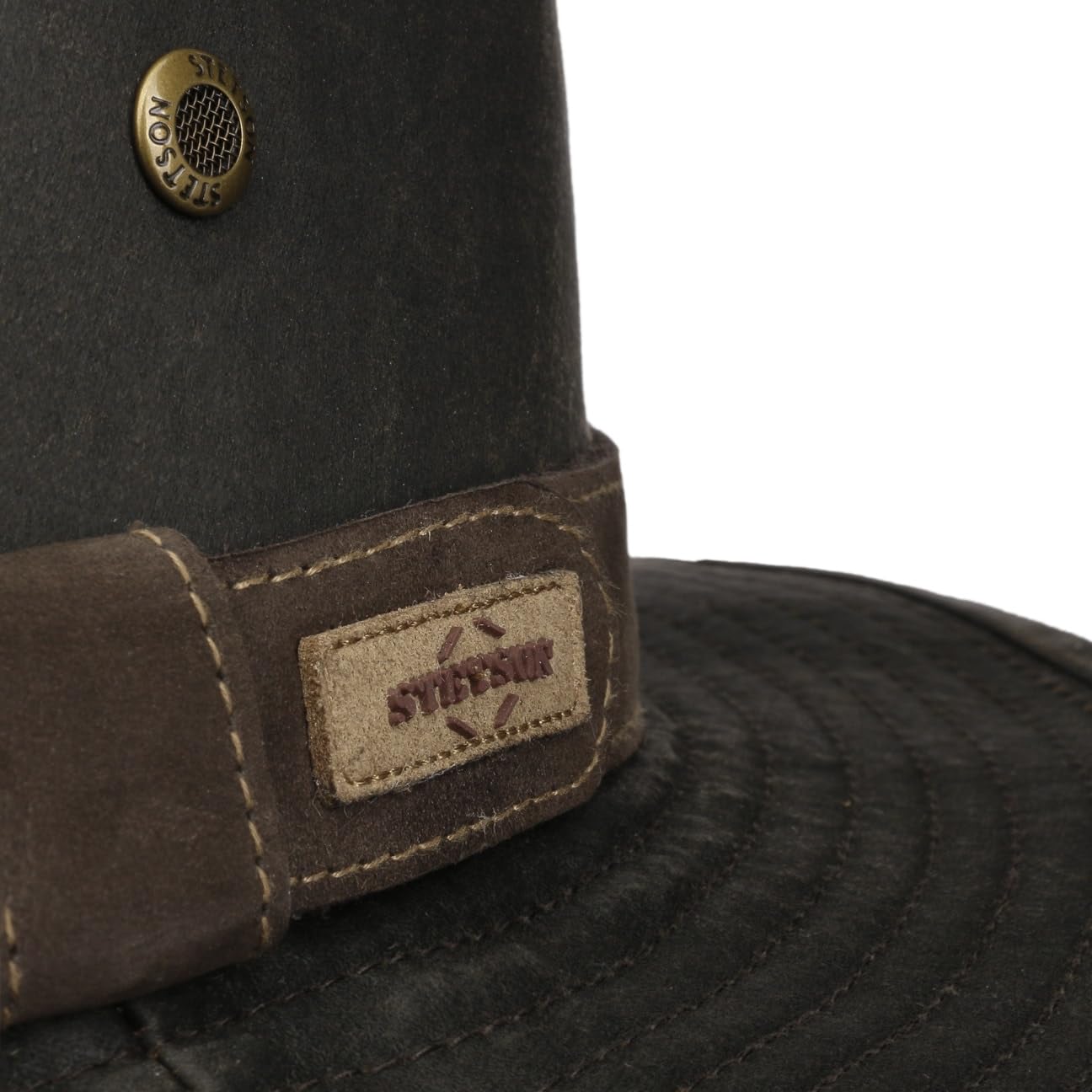 Stetson Sri Lanka Traveller hat brim close-up showing sun protection features.