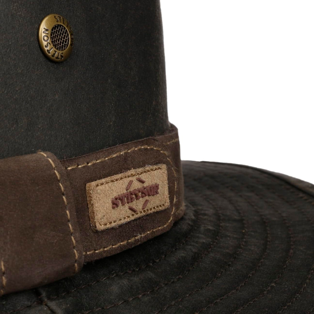 Stetson Sri Lanka Traveller hat brim close-up showing sun protection features.