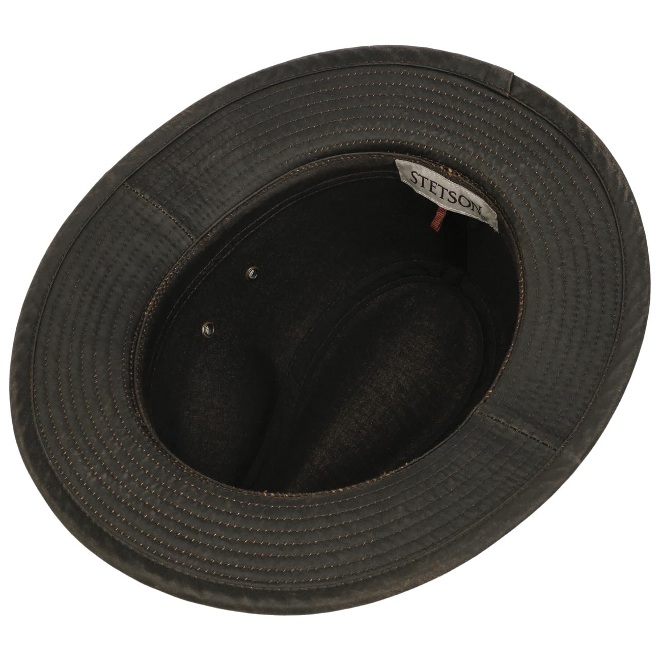 Stetson Sri Lanka Traveller hat close-up of aged finish and stitched seams.