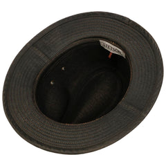 Stetson Sri Lanka Traveller hat close-up of aged finish and stitched seams.