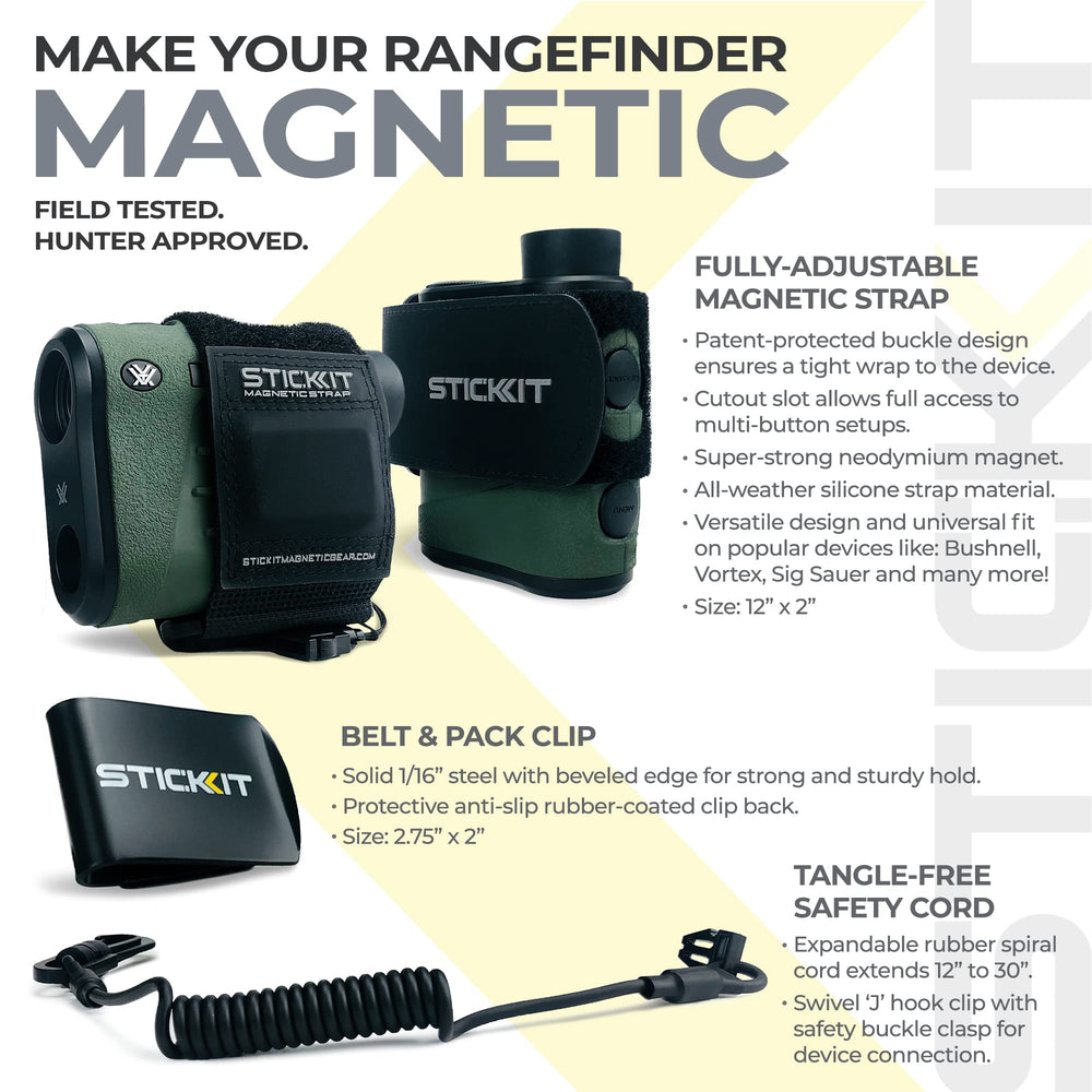 STICKIT strap mounted to backpack keeps rangefinder within ready reach.