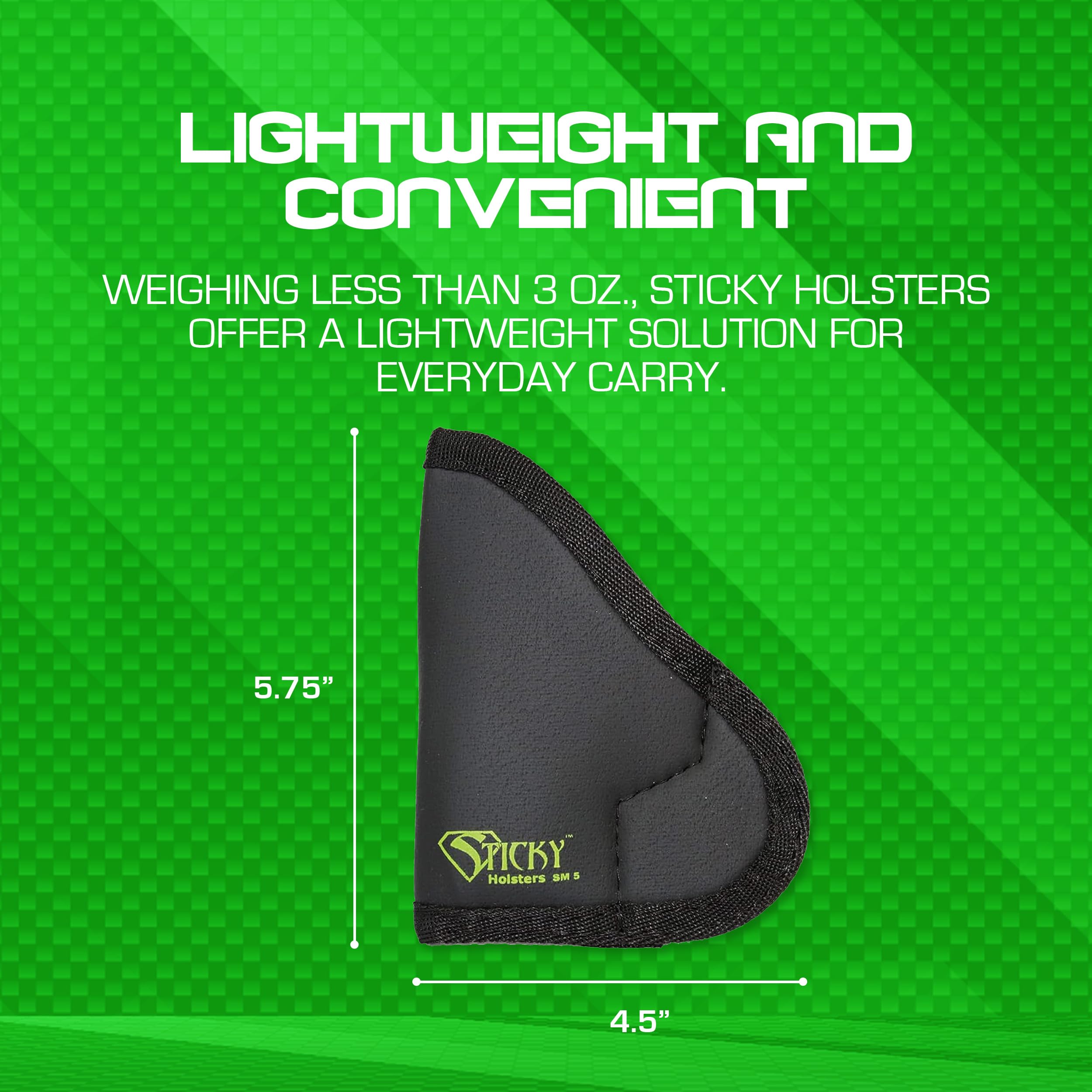 Ambidextrous design of Sticky Holsters SM-5 for left- or right-handed use.
