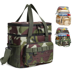 Stillithou backpack cooler front view in camouflage green keeps drinks cool.