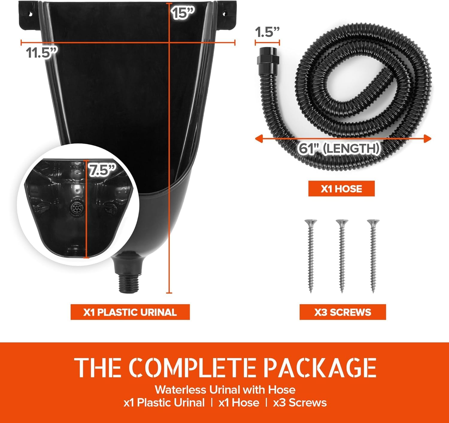 Stock Your Home waterless urinal with hose attachment for waste routing
