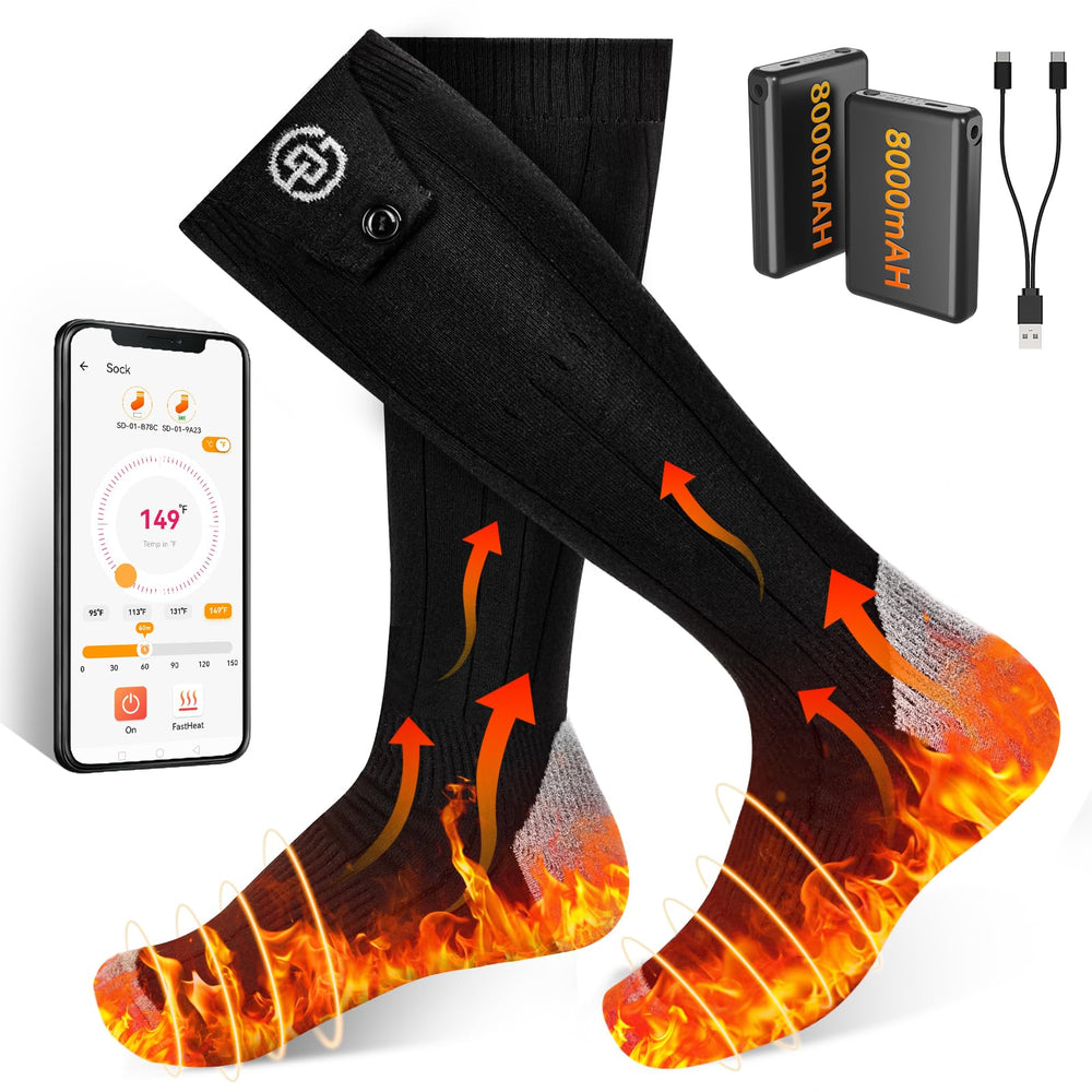 Stofiro heated socks with app control close-up showing customizable warmth.