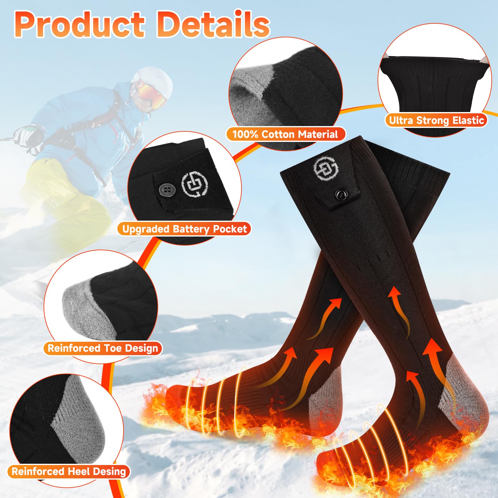 Stofiro heated socks in winter outdoor activity context.
