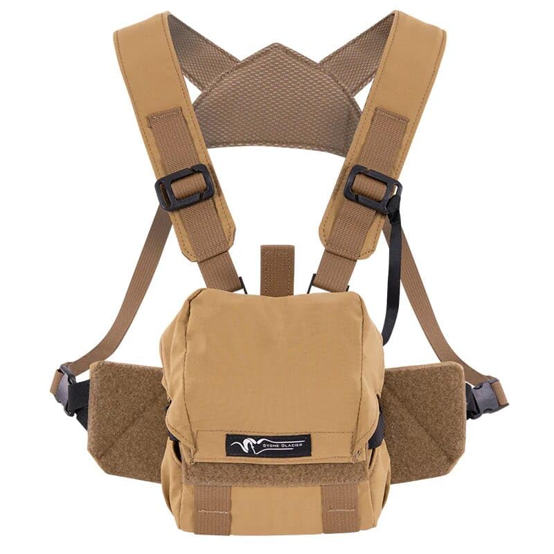 Stone Glacier Sentinel Bino Harness front hood adjust for a secure, quiet optics fit.