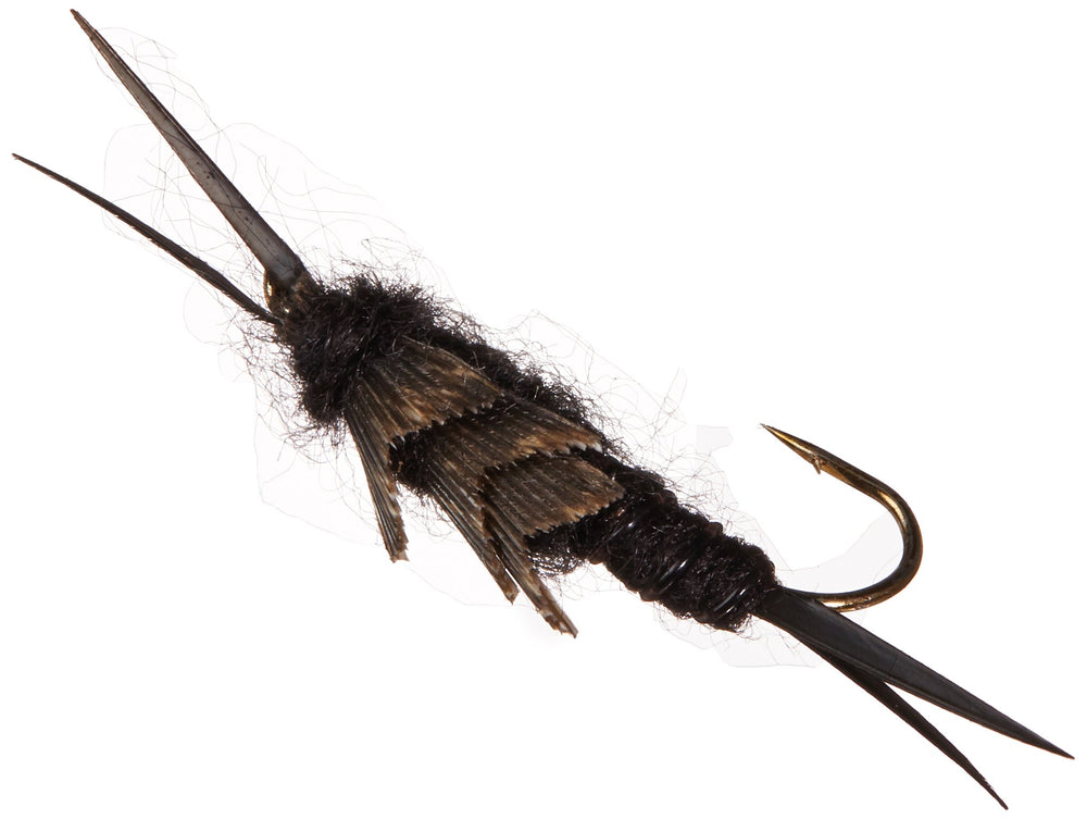 Stonefly Black Trout Flies assortment – 1 dozen, sizes 8, 10, 12, hand-tied on mustard hooks