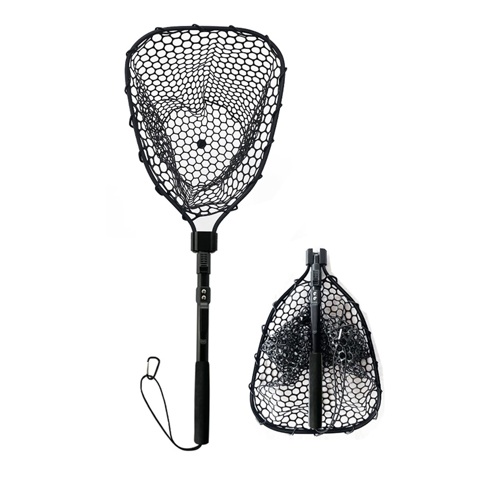 STONESTAR folding aluminum fishing net in use, extended handle
