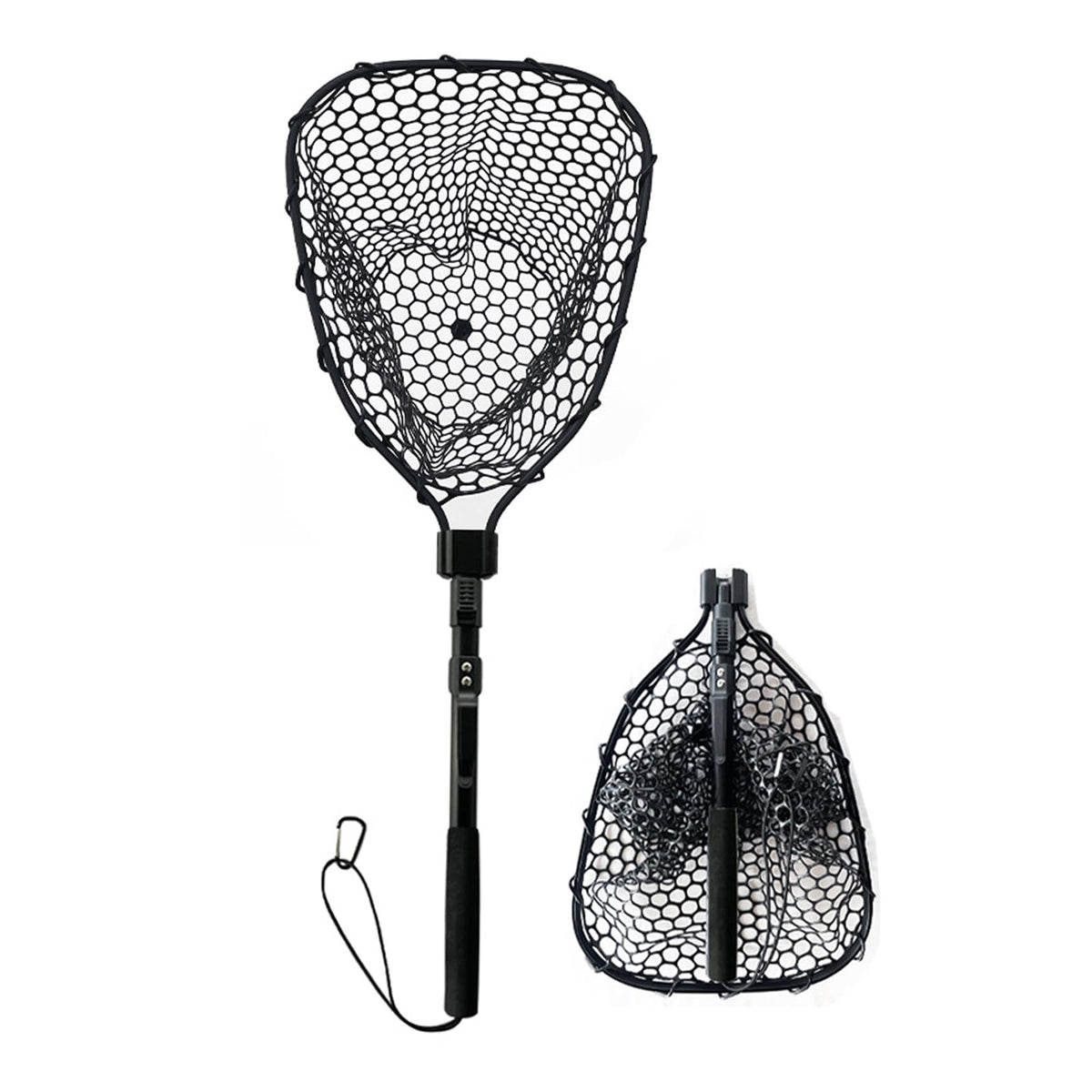 STONESTAR folding aluminum fishing net in use, extended handle