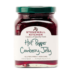 Stonewall Kitchen hot pepper cranberry jelly bottle ready to spread on crackers
