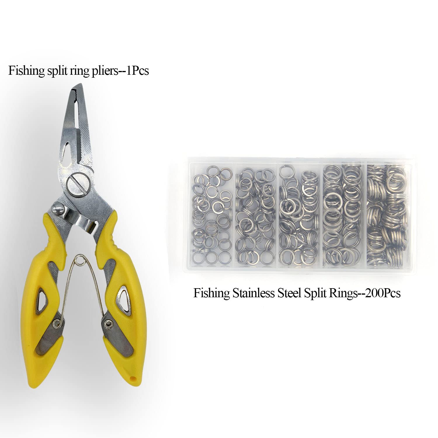Plastic storage box containing the 201pcs split rings and pliers