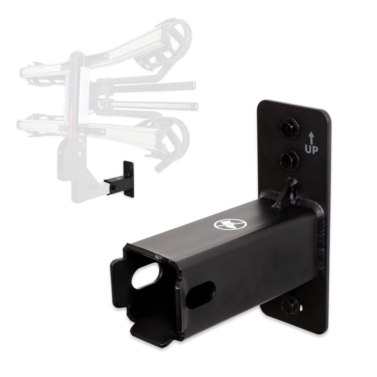StoreYourBoard hitch wall mount on wall saves floor space for bikes.