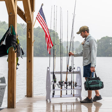 StoreYourBoard Marlin rack closeup material shot emphasizes weather-resistant PVC and rust-proof features.