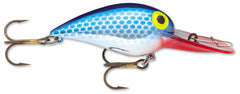 Storm Wig Wart 2-inch lure in metallic blue scale with red lip for versatile fishing action.