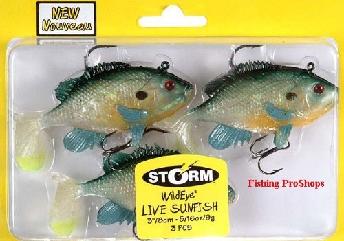 Storm WildeEye Live Sunfish lure, 3-pack with dual hooks for freshwater fishing