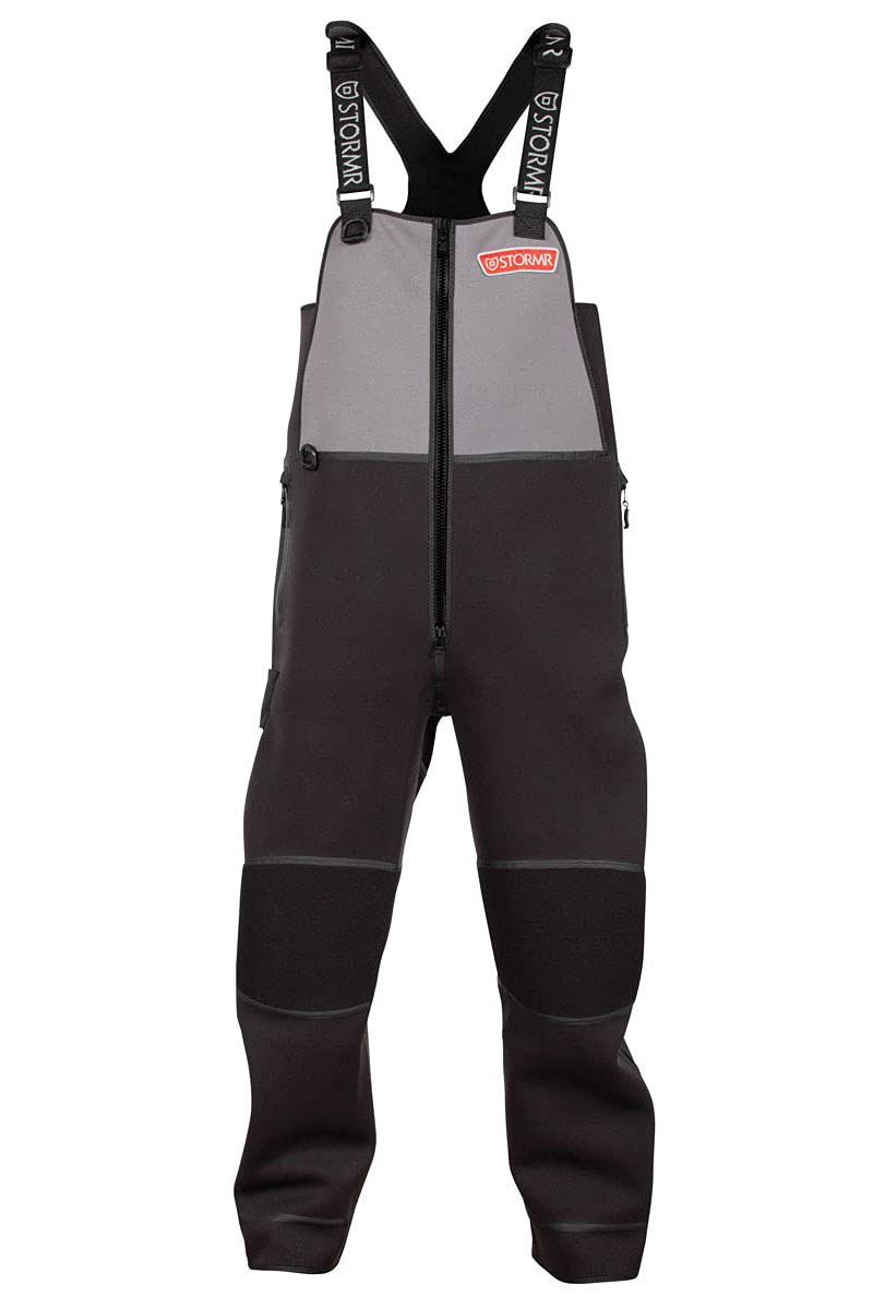 STORMR Strykr bib front view shows waterproof, all-weather protection.