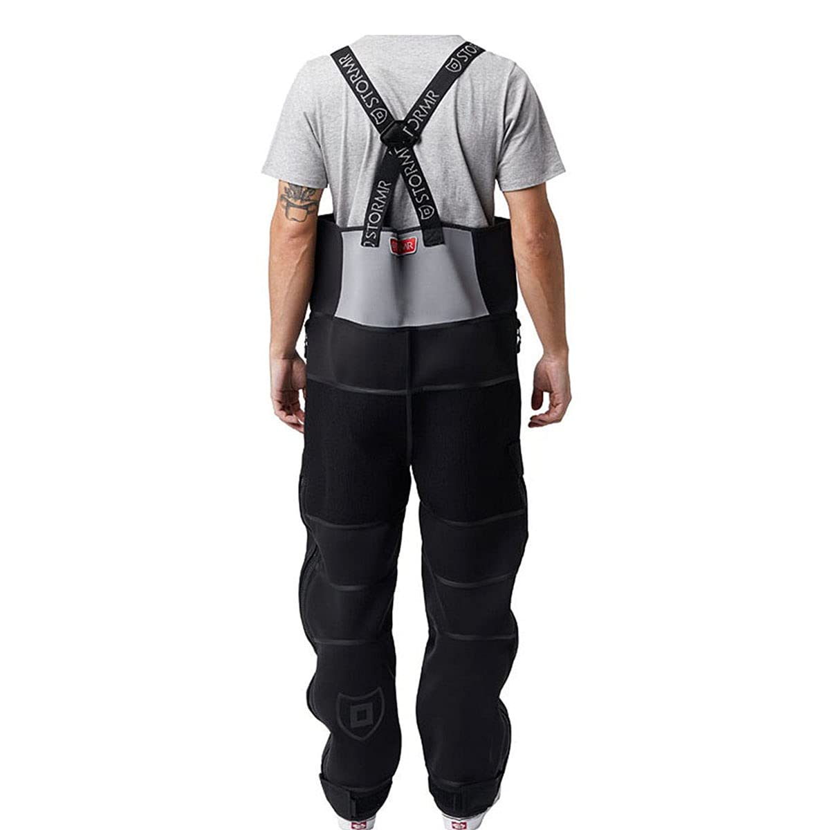 STORMR STRYKR Bib neoprene-core close-up highlights waterproof, windproof performance.