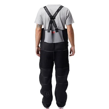 STORMR STRYKR Bib neoprene-core close-up highlights waterproof, windproof performance.