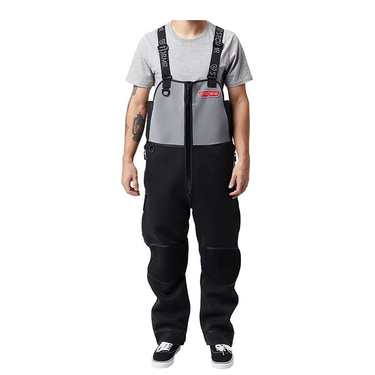 STORMR Strykr bib pocket detail with non-corrosive zippers for gear.