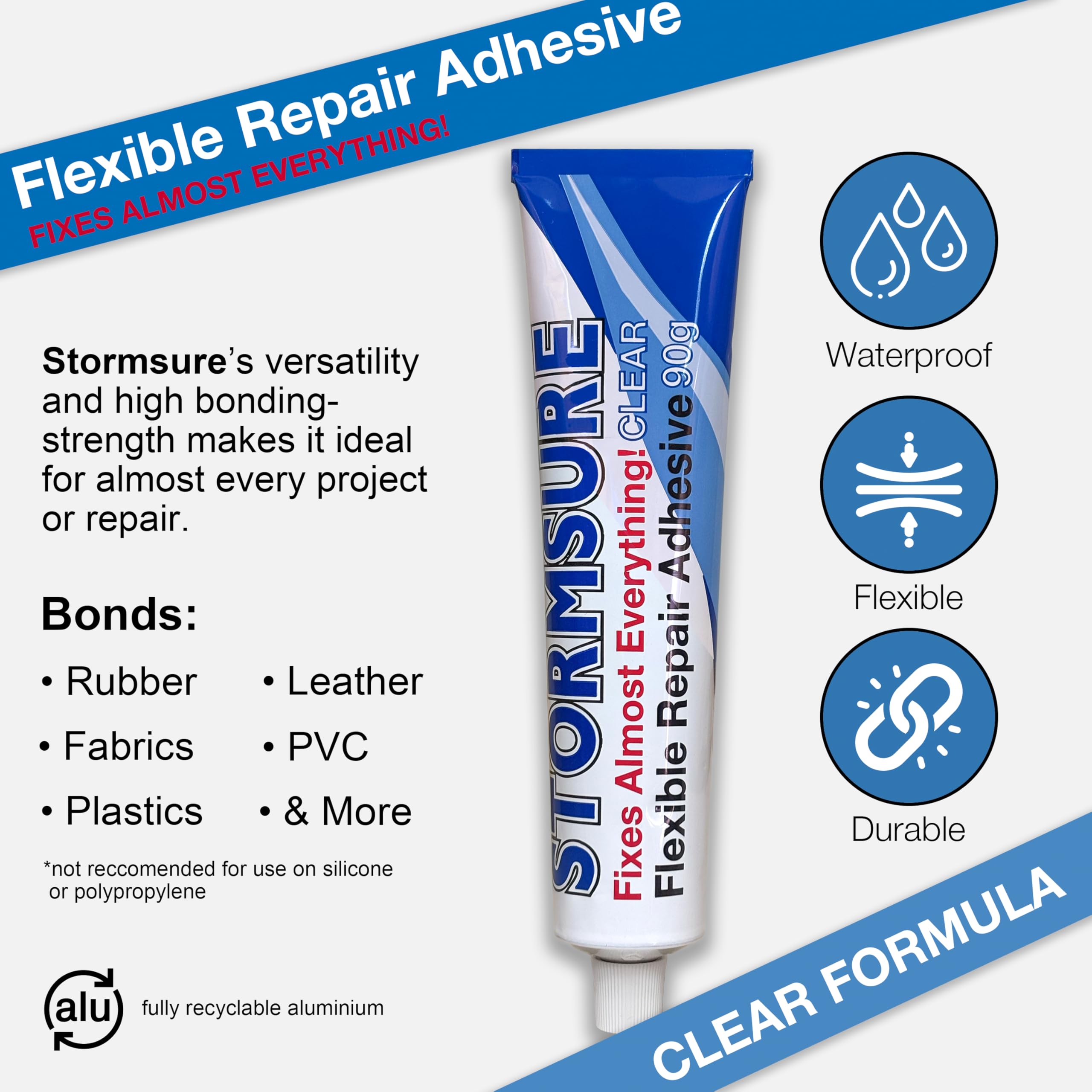 Stormsure clear adhesive drying invisibly for clean repairs