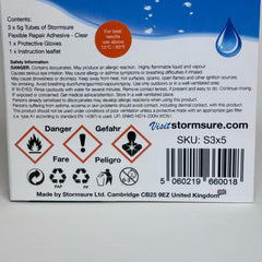 Stormsure clear drying adhesive dries invisibly on gear.