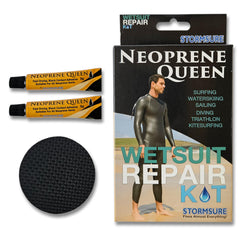 Stormsure Neoprene Queen adhesive bottle close-up for strong, waterproof wetsuit repairs.