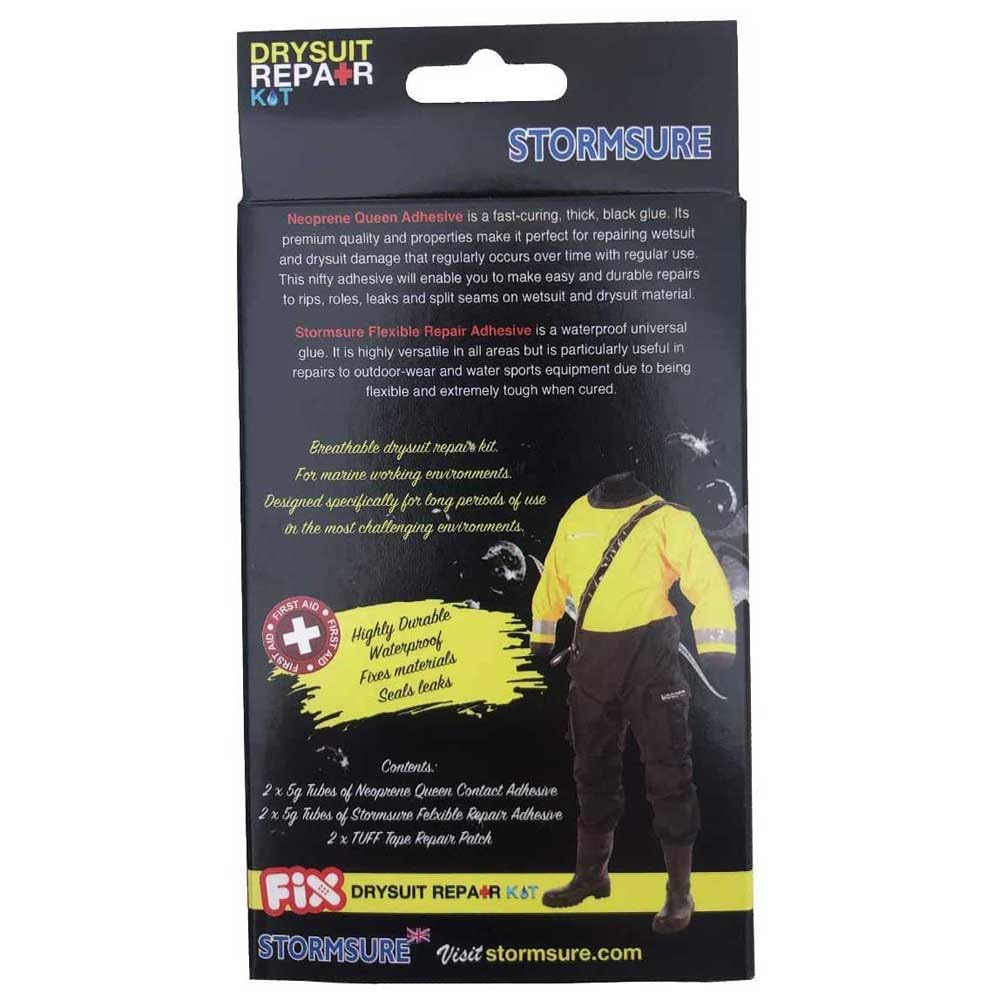 Stormsure TUFF Tape patch on a drysuit seam for high-wear reinforcement.