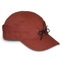 Stormy Kromer field cap brick-front view, showcasing timeless style and sun protection.