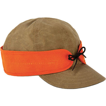 Stormy Kromer insulated waxed cotton cap in sand and blaze orange, size 7 1/2