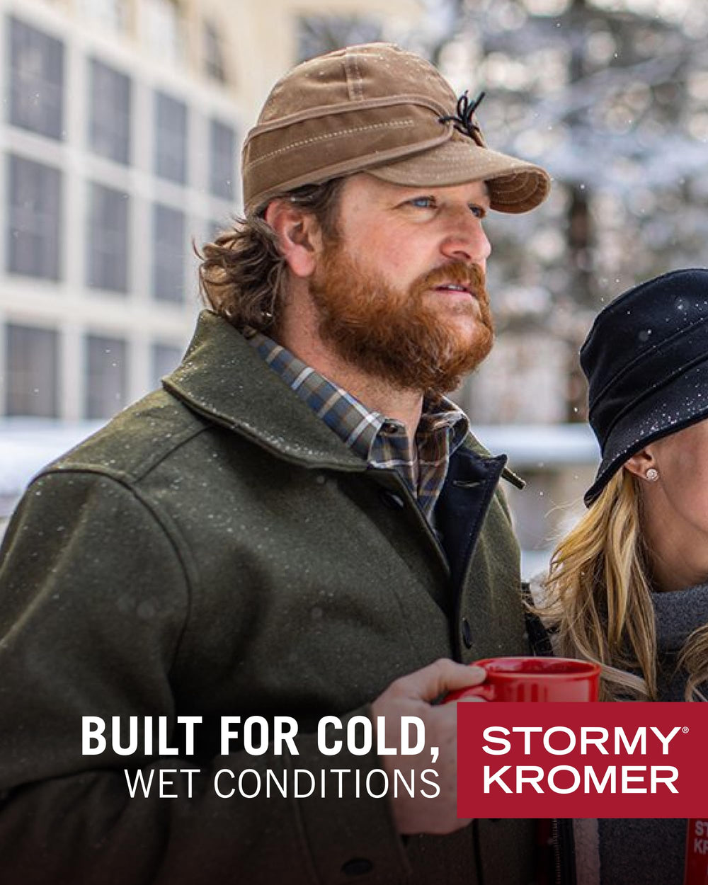 Stormy Kromer insulated waxed cotton cap side view for all-weather wear