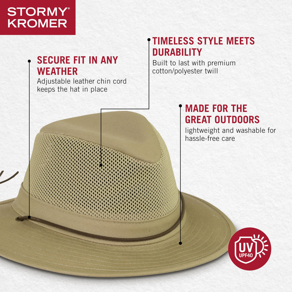 Stormy Kromer Mesh Hiker Hat worn outdoors in a scenic setting