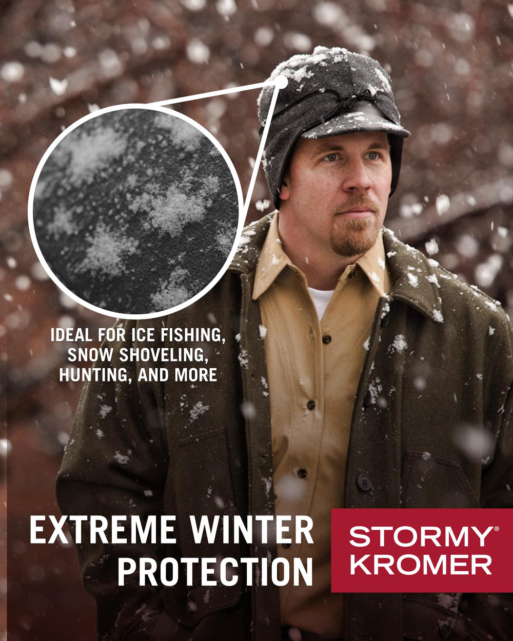 Stormy Kromer Rancher Cap extended earband provides extra coverage on cold trips