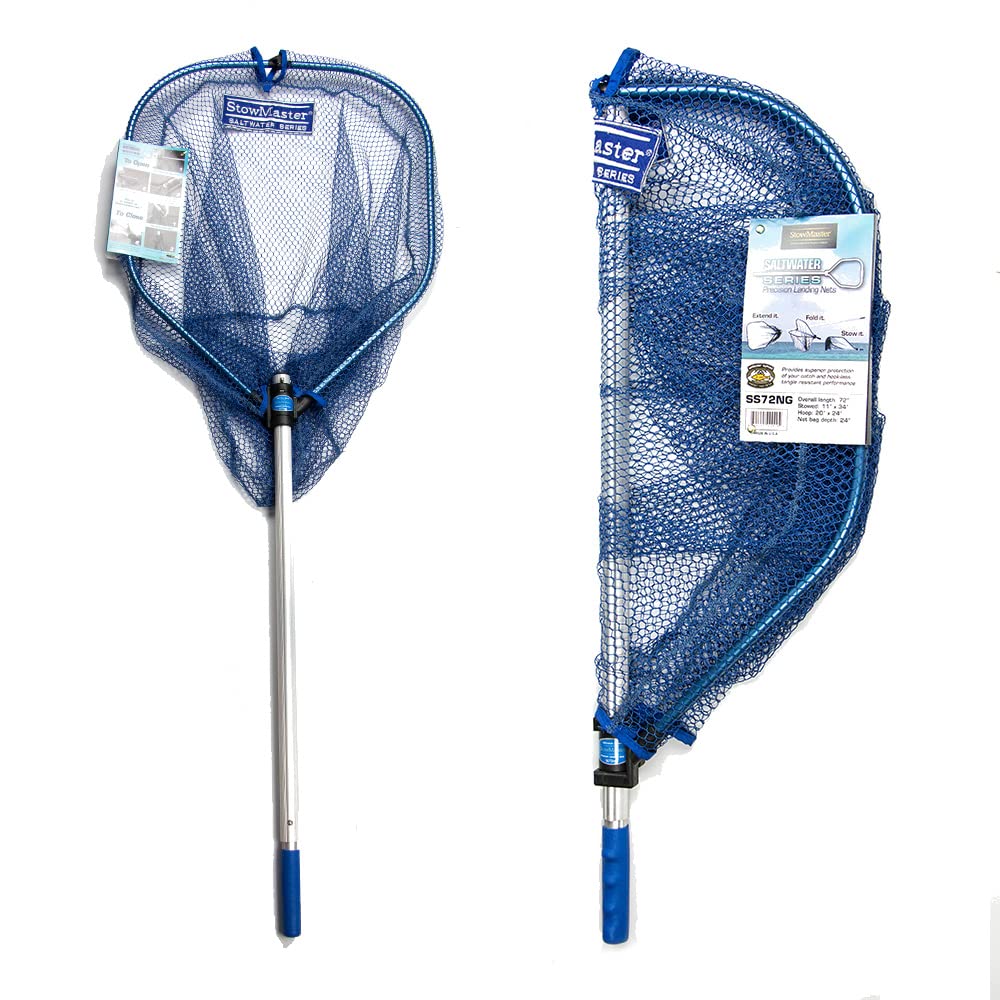 StowMaster SS72NG saltwater landing net folded hoop for compact boat storage.