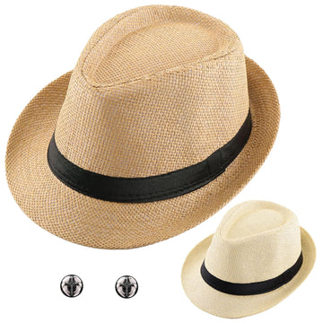 Unisex straw fedora hats 2-pack in Beige/Khaki