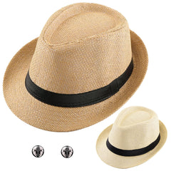 Unisex straw fedora hats 2-pack in Beige/Khaki