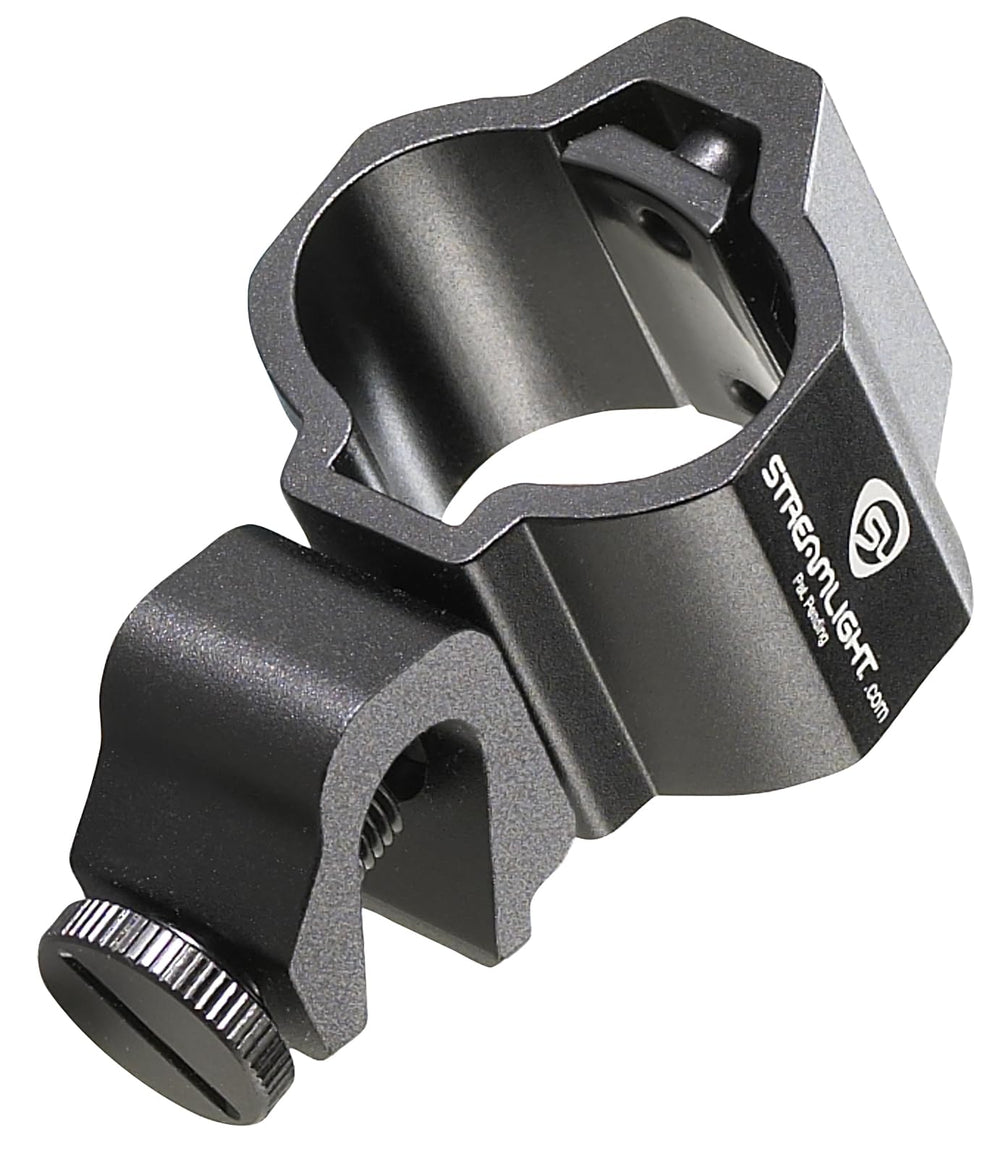 Flashlight securely seated in the helmet mount for hands-free operation