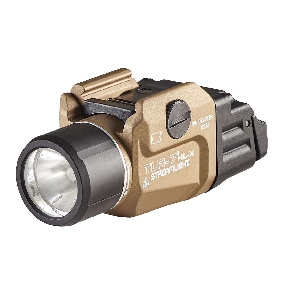 Streamlight 69459 TLR-7 HL-X USB weapon light mounted on a rail in Flat Dark Earth
