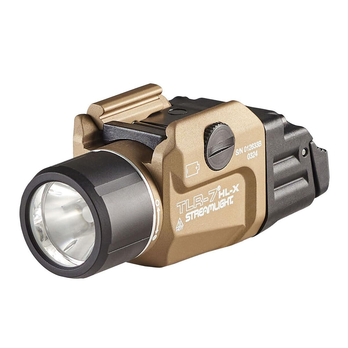 Streamlight 69459 TLR-7 HL-X USB weapon light mounted on a rail in Flat Dark Earth