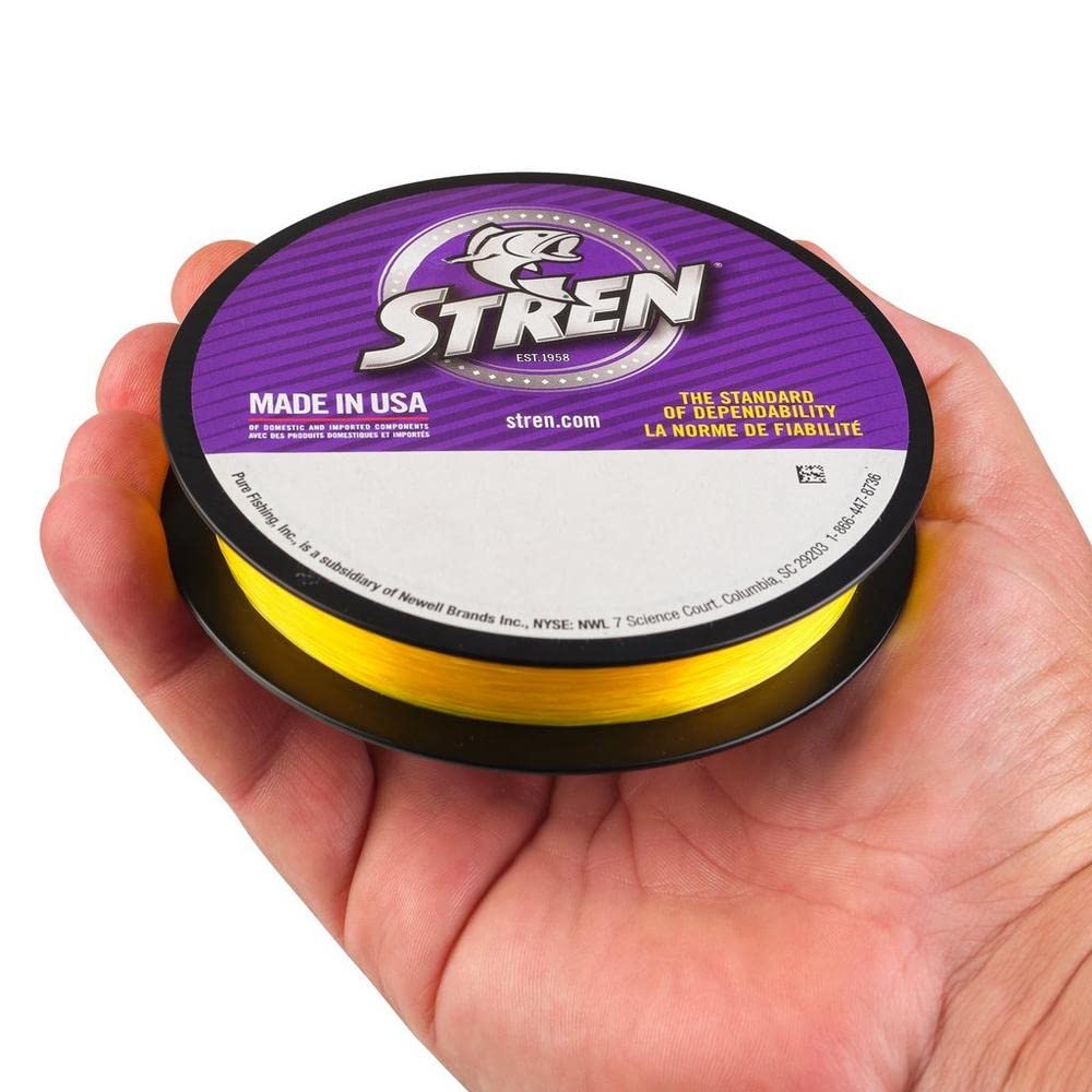 Made in the USA label on Stren Original Hi-Vis Gold monofilament line