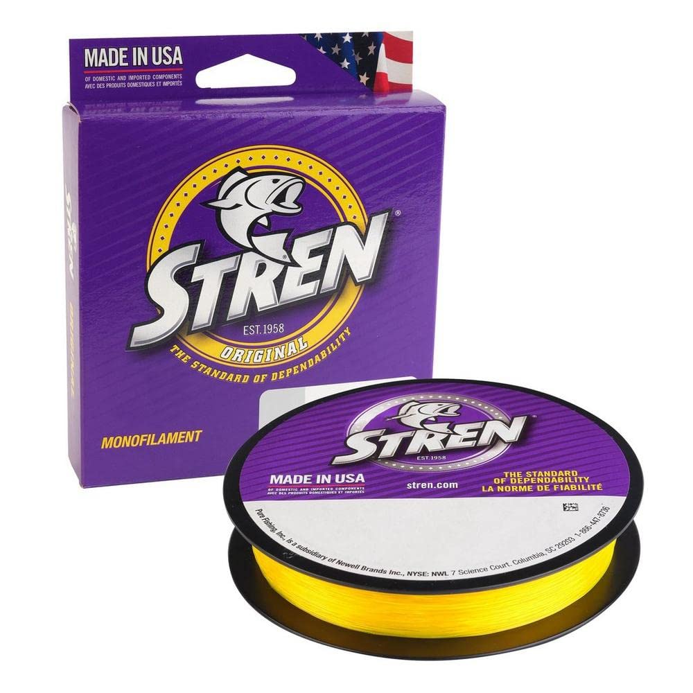 Close-up of Stren Original Hi-Vis Gold 20lb monofilament spool