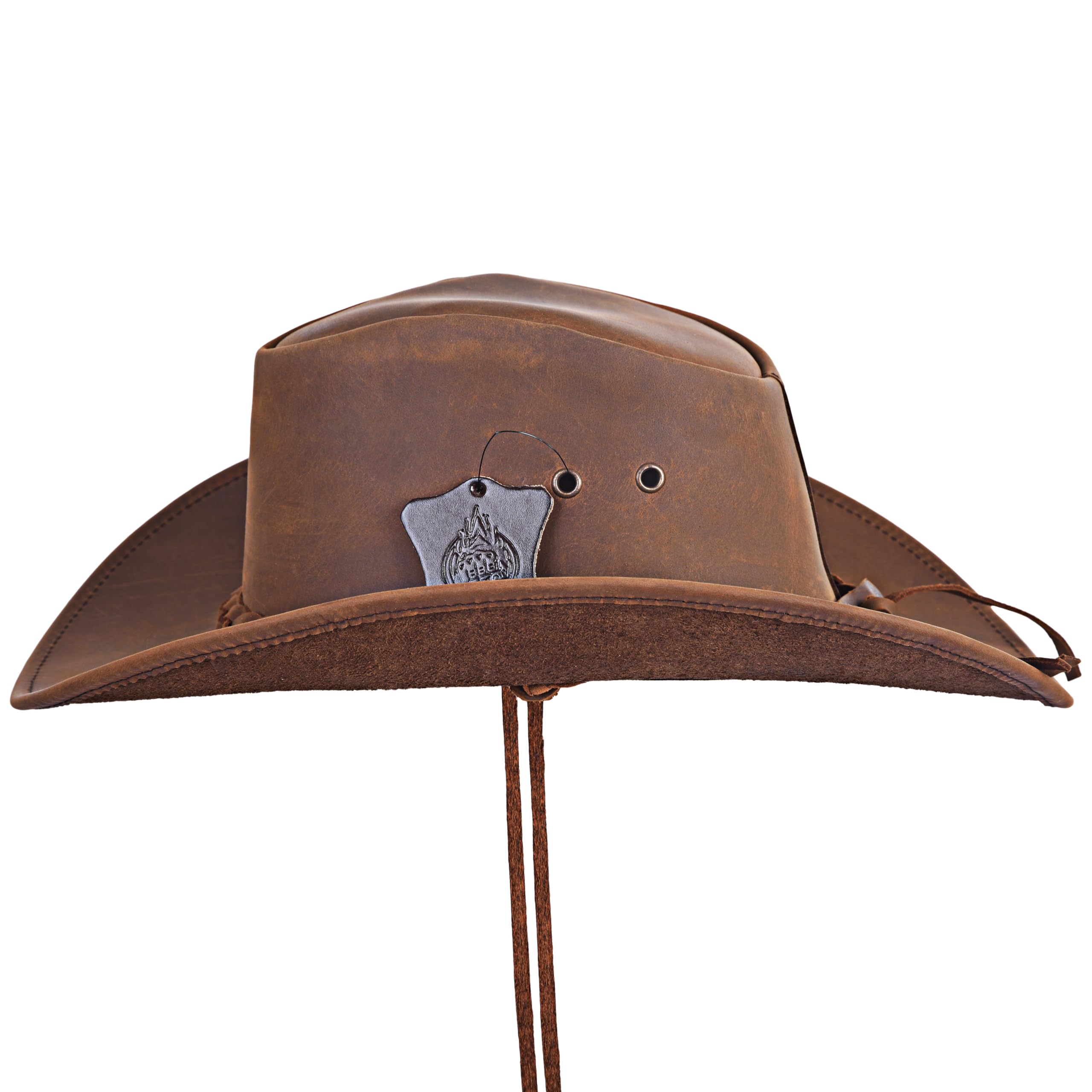 Strength Zones Leather Cowboy Hat close-up reveals premium grain and durable build.