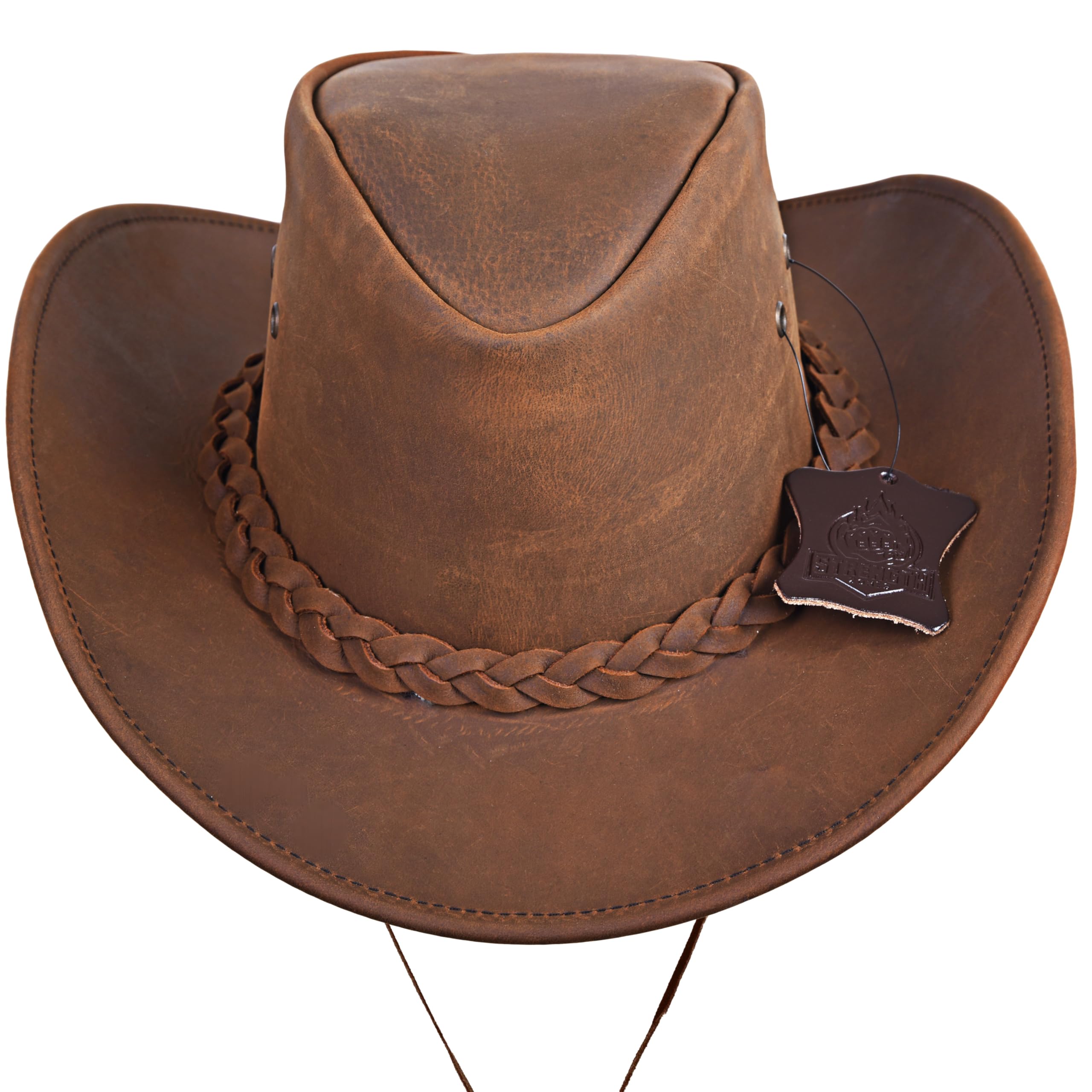 Strength Zones Leather Cowboy Hat side view, highlighting shapeable brim for a personalized fit.