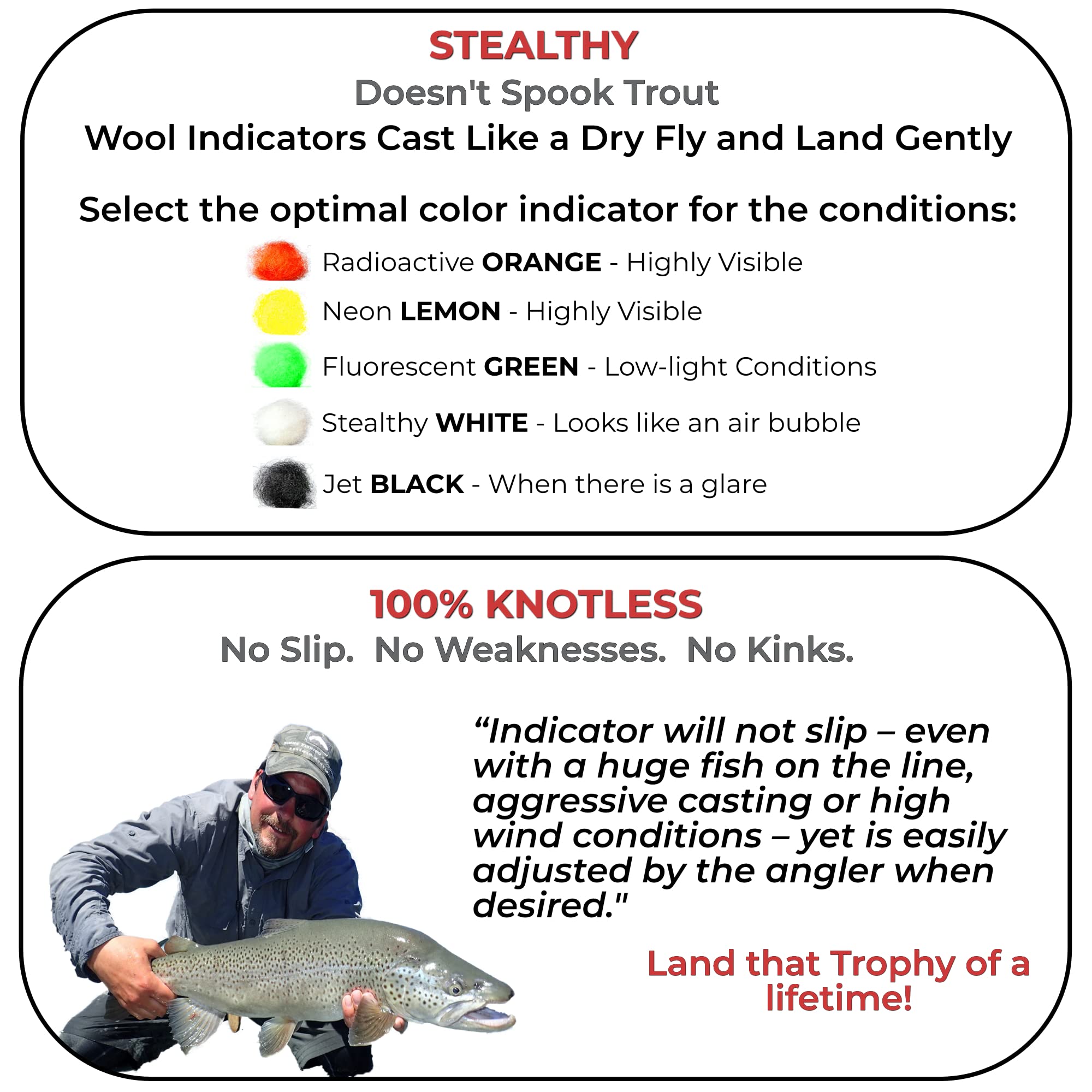 Strike Indicator wool yarn for floating, natural-looking indicators during long days.