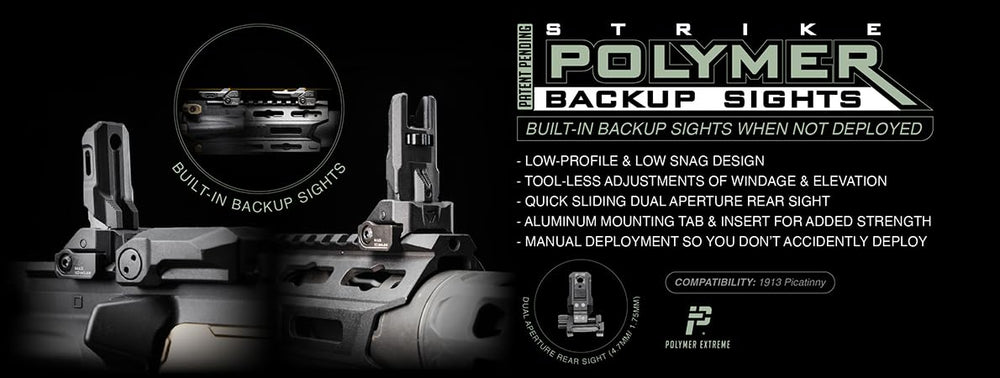 Strike Industries compact backup sights shown in a low-snags profile.