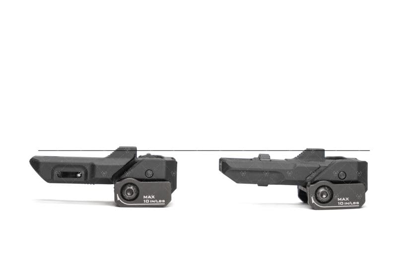 Strike Industries backup sights with tool-less windage and elevation adjustment illustrated.