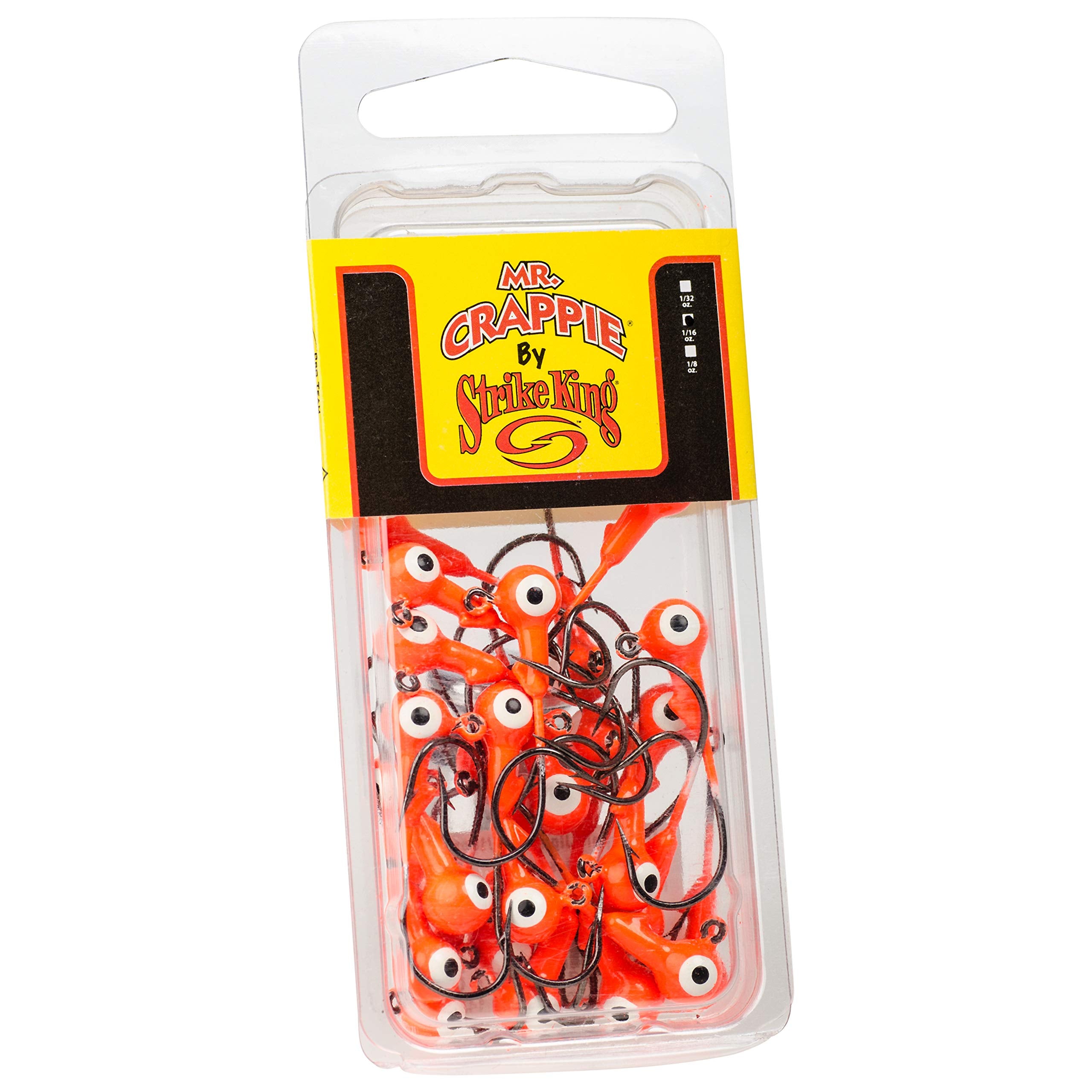Strike King Crappie Jig Head with fluorescent orange finish, ideal for vertical jigging and accurate hook sets.